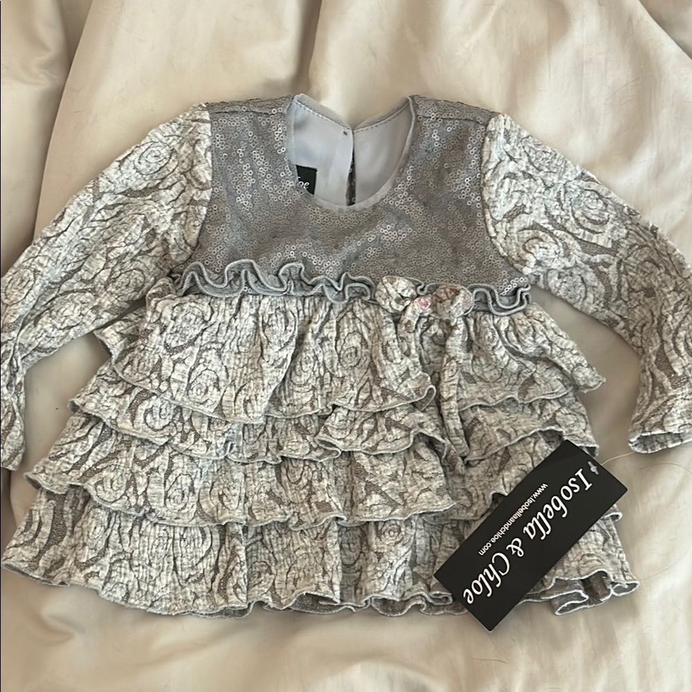 Isobella & Chloe Gray Ruffled Kids Top